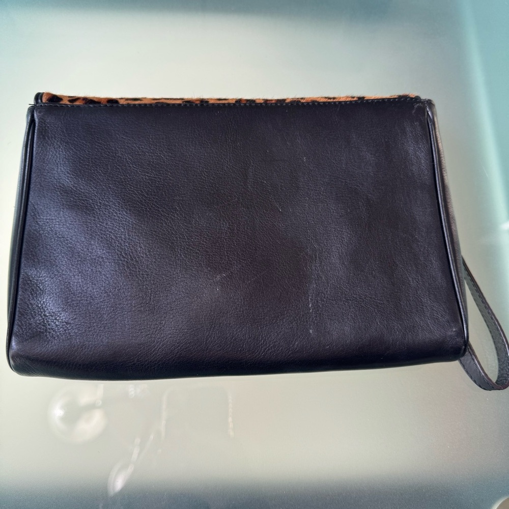 Fossil Black Leather Clutch Handbag Leopard Print - image 6